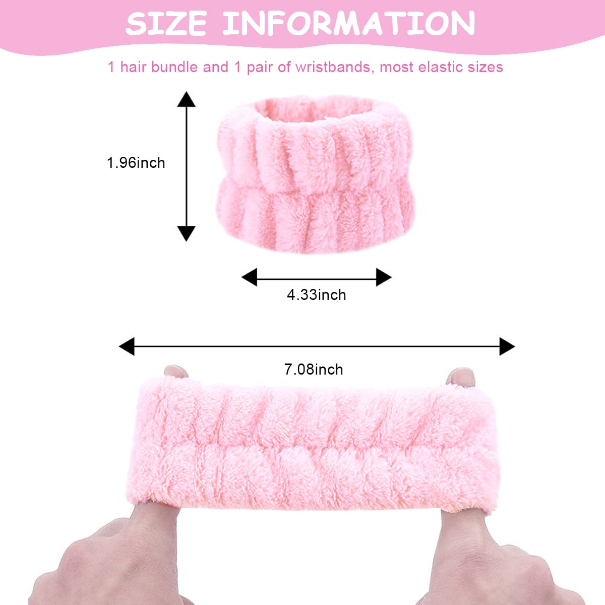 MAYCREATE 3Pcs Face Washing Headband Wristband Combo Kit, Microfiber Absorbent Hairband Wrist Wash Band Towel for Women Girls for Skincare Makeup Yoga Sport (Pink)