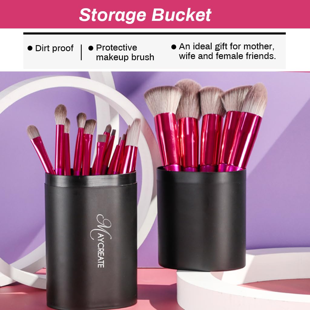 MAYCREATE Makeup Brush Set for Beginners and Artists with 18PCS Soft Synthetic Bristles | Rose