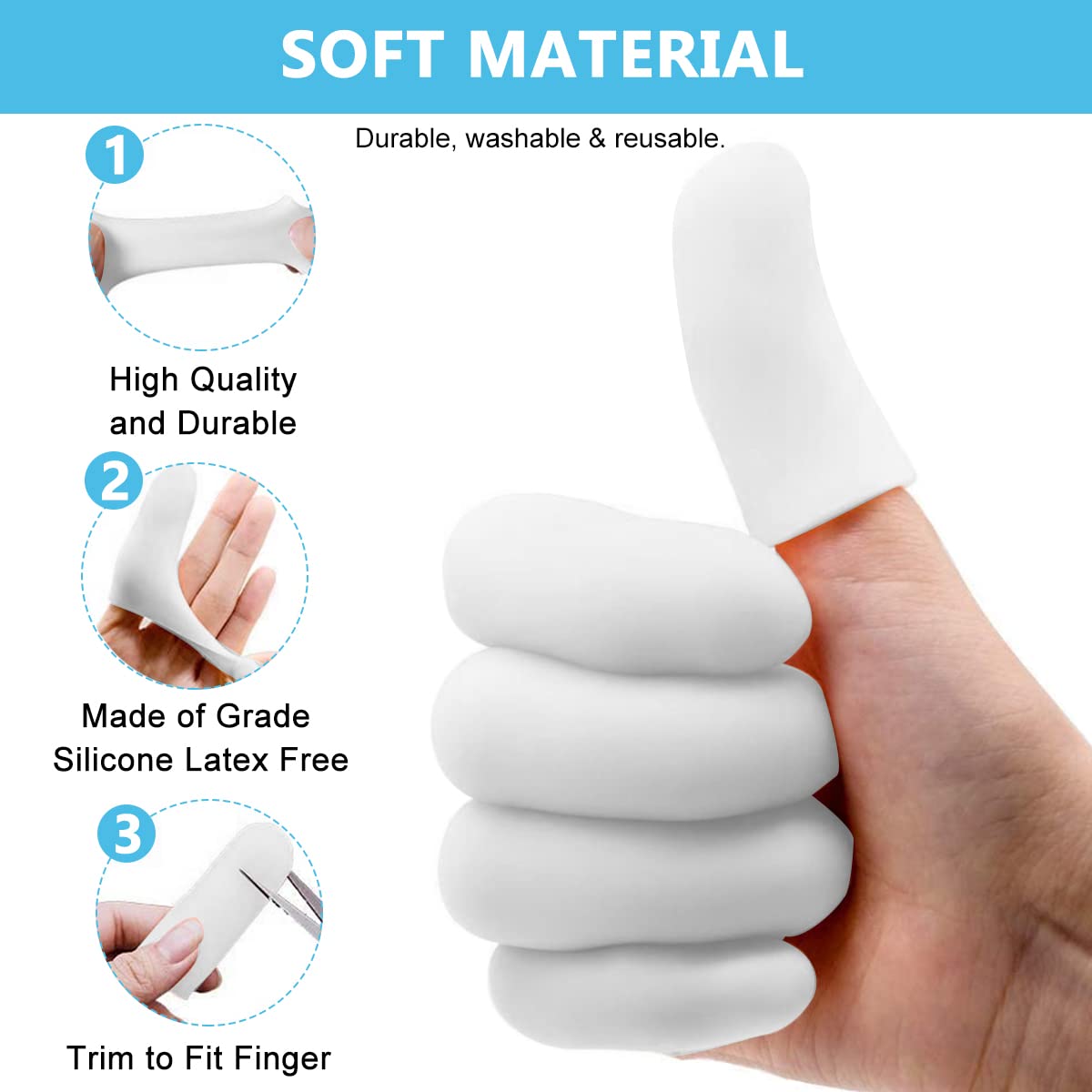 MAYCREATE 10pcs finger protection, Gel Finger Support Protector Gloves, Gel Finger Cots/Covers for Trigger Finger Hand Eczema Finger Cracking Finger Arthritis, White