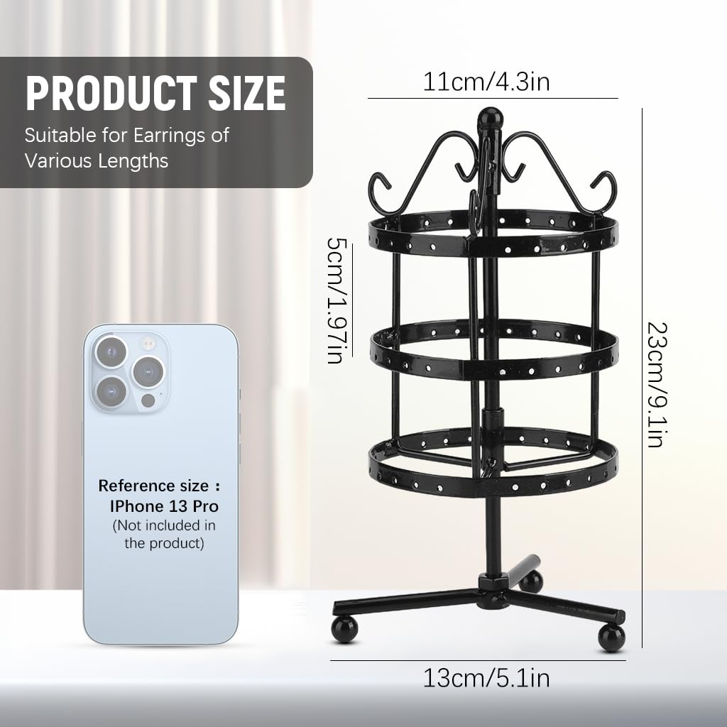 MAYCREATE Hoop Earrings Organizer for Over 50 Pairs with 3 Tier Rotating Metal Stand | Black