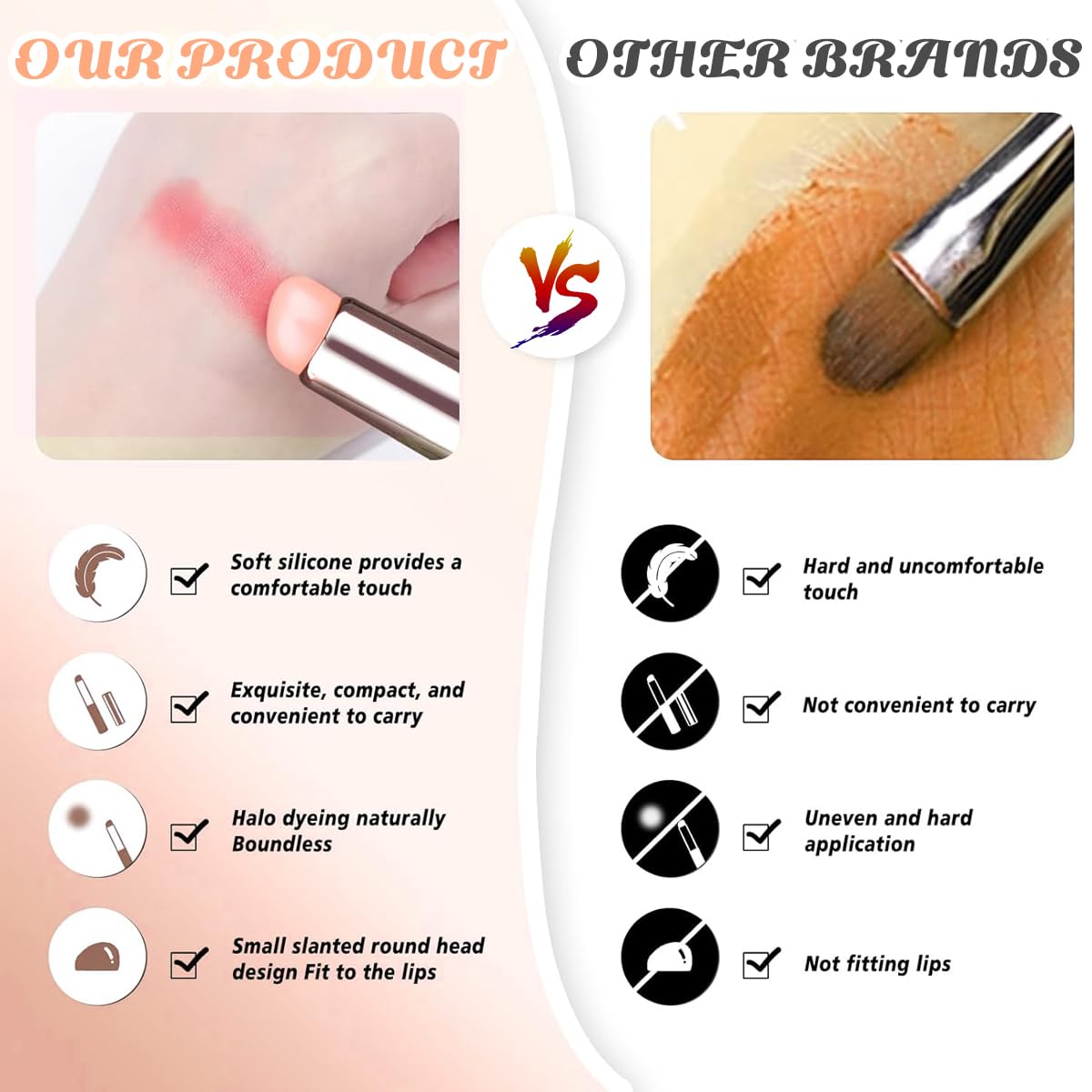 MAYCREATE Silicone Lip Applicator Brush Set for Lipstick and Balm with Dustproof Cap | 4PCS Pink