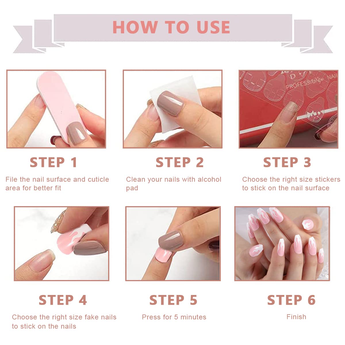 MAYCREATE 24 pcs French Fake Nails,Plum Pink Press-On Gel Nails,Full Cover Press On False Nails with Double Sided Adhesive Jelly Tabs,Nail Art