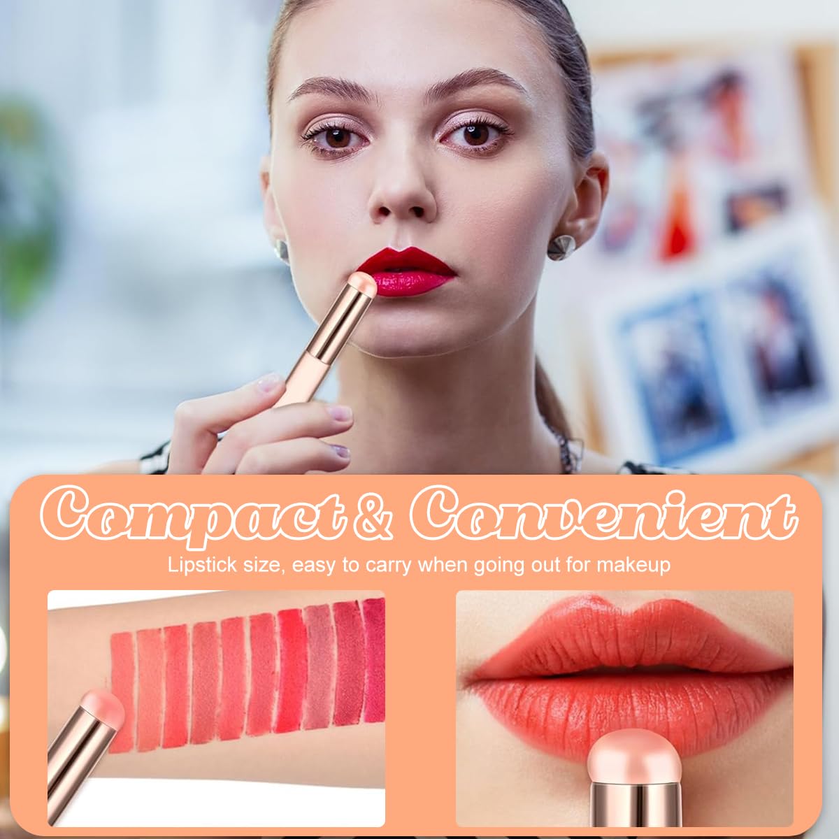 MAYCREATE Silicone Lip Applicator Brush Set for Lipstick and Balm with Dustproof Cap | 6PCS Pink