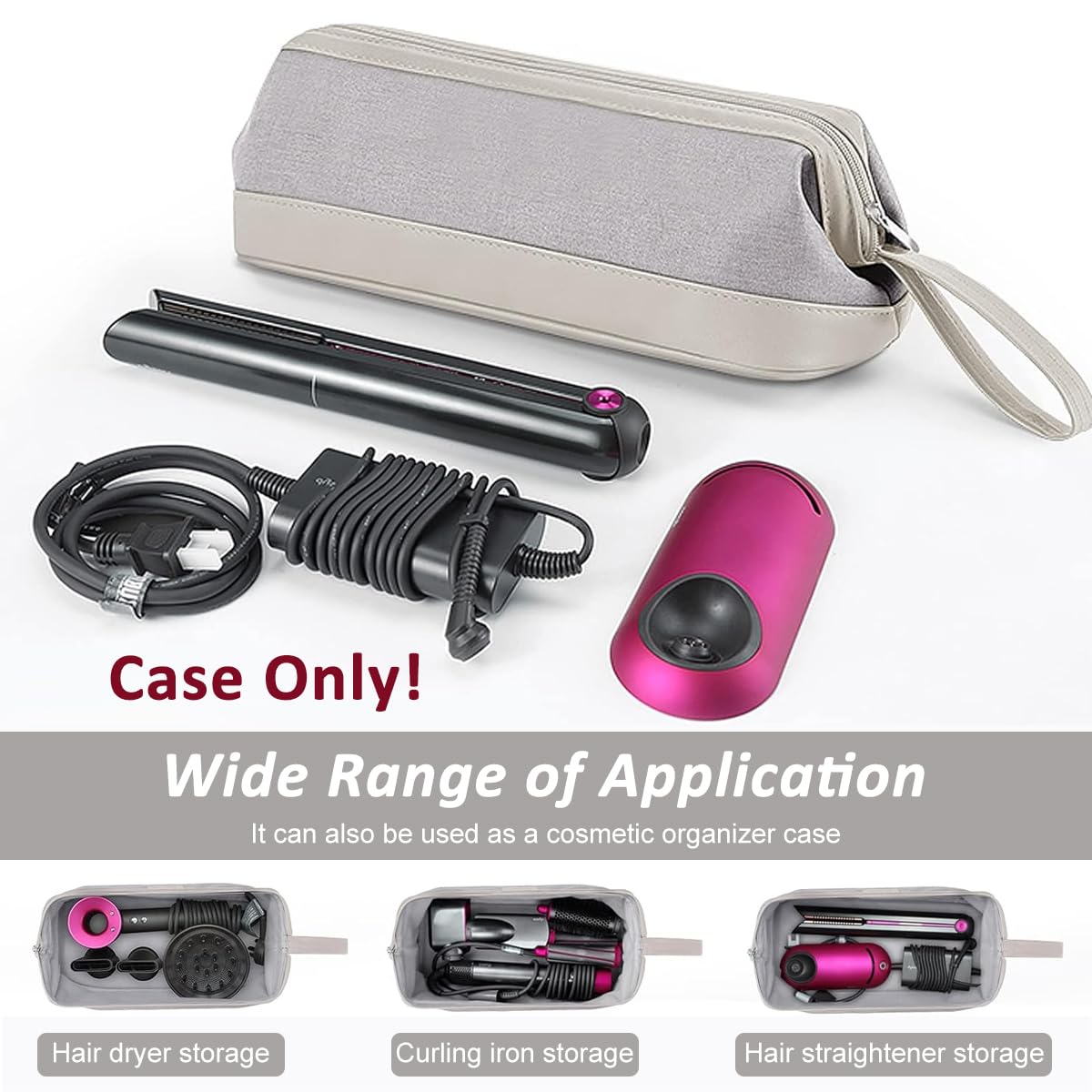 MAYCREATE Airwrap Nylon Travel Case for Dyson and Shark Flexstyle featuring 38x17x14cm storage | compact pouch with handstrap for organized travel