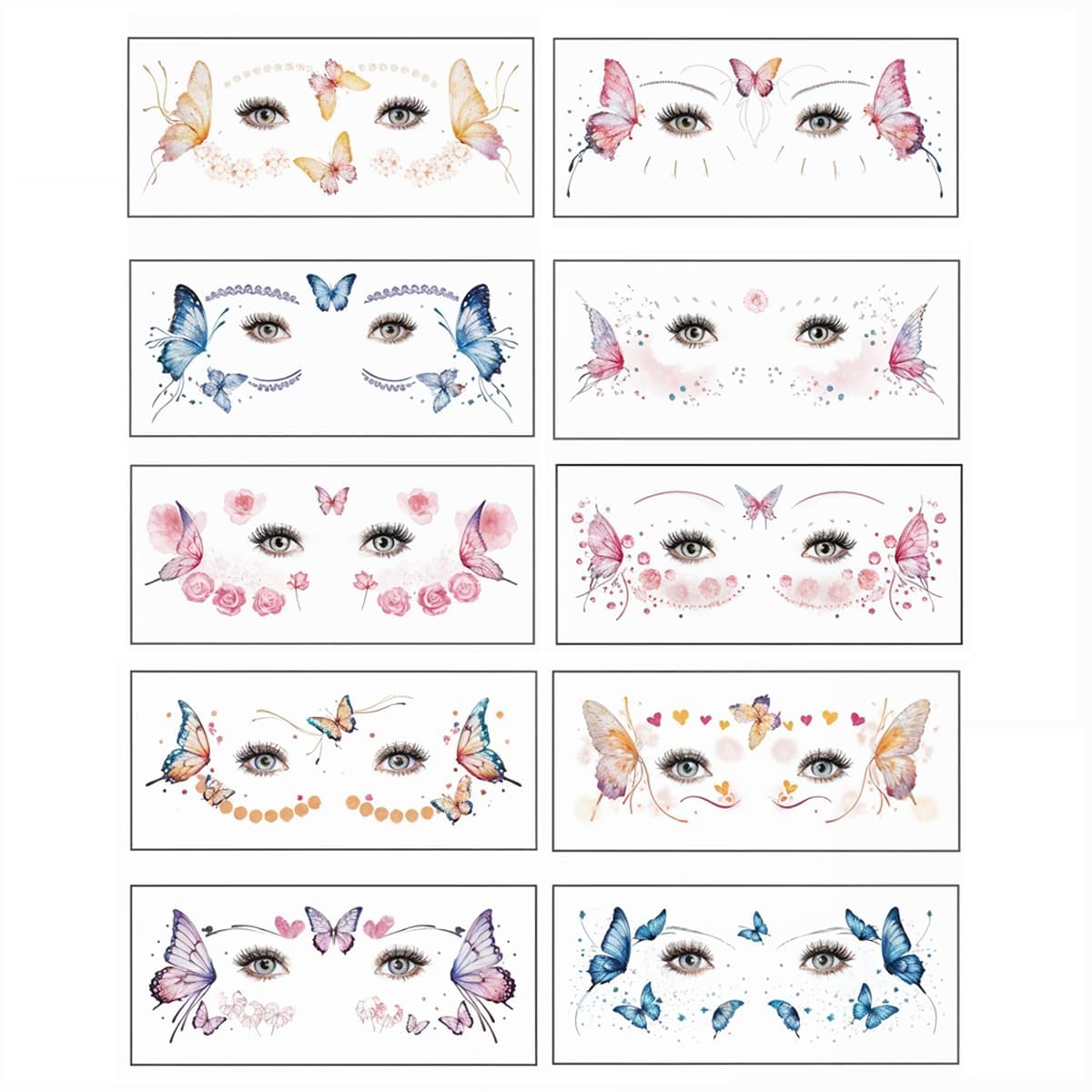 MAYCREATE Tattoo Sticker for Women with 10 Waterproof Glitter Butterfly Designs | Face and Body Temporary Tattoos