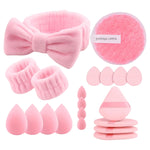 MAYCREATE® 20Pcs Pink Makeup Sponge & Beauty Tools Set, Soft Blending Sponges, Powder Puffs, Makeup Remover Pads, Headband & Wrist Washbands, Complete Cosmetic Applicator Kit