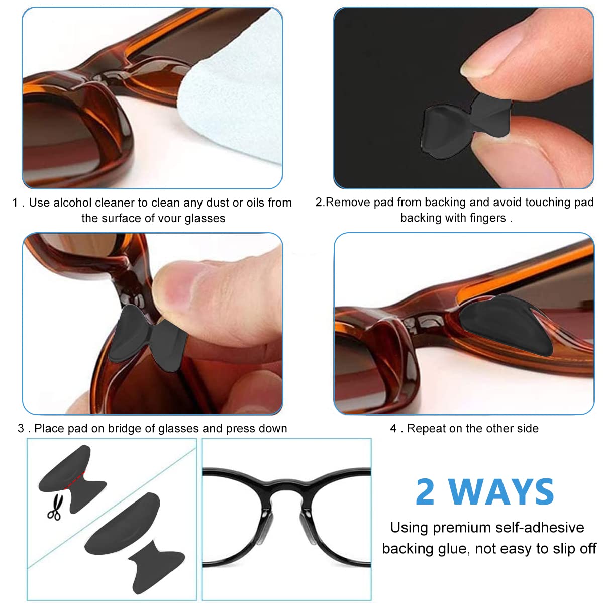 MAYCREATE 12 Pairs Eyeglass Nose Pads, Anti-Slip Silicone Glasses Nose Support Pads Replacement, Anti-Slip Air Chamber Nose Pads for Full Plastic Frames