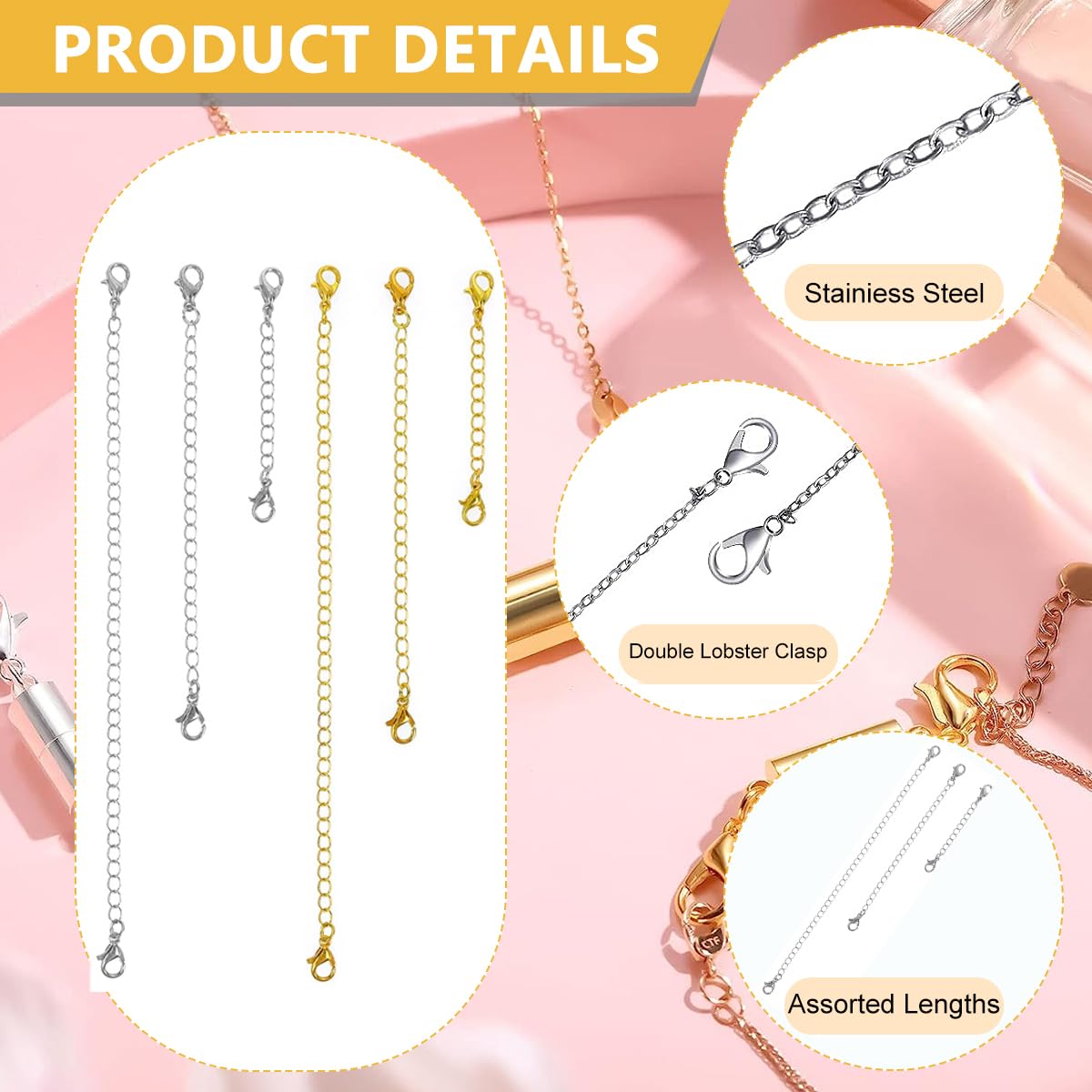 MAYCREATE Golden & Sliver 12 Pcs Necklace Extender and Lobster Clasps Combo Set,3 Style Jewelry Clasp,6 Bracelet Extenders for Jewelry,Necklace & Bracelet