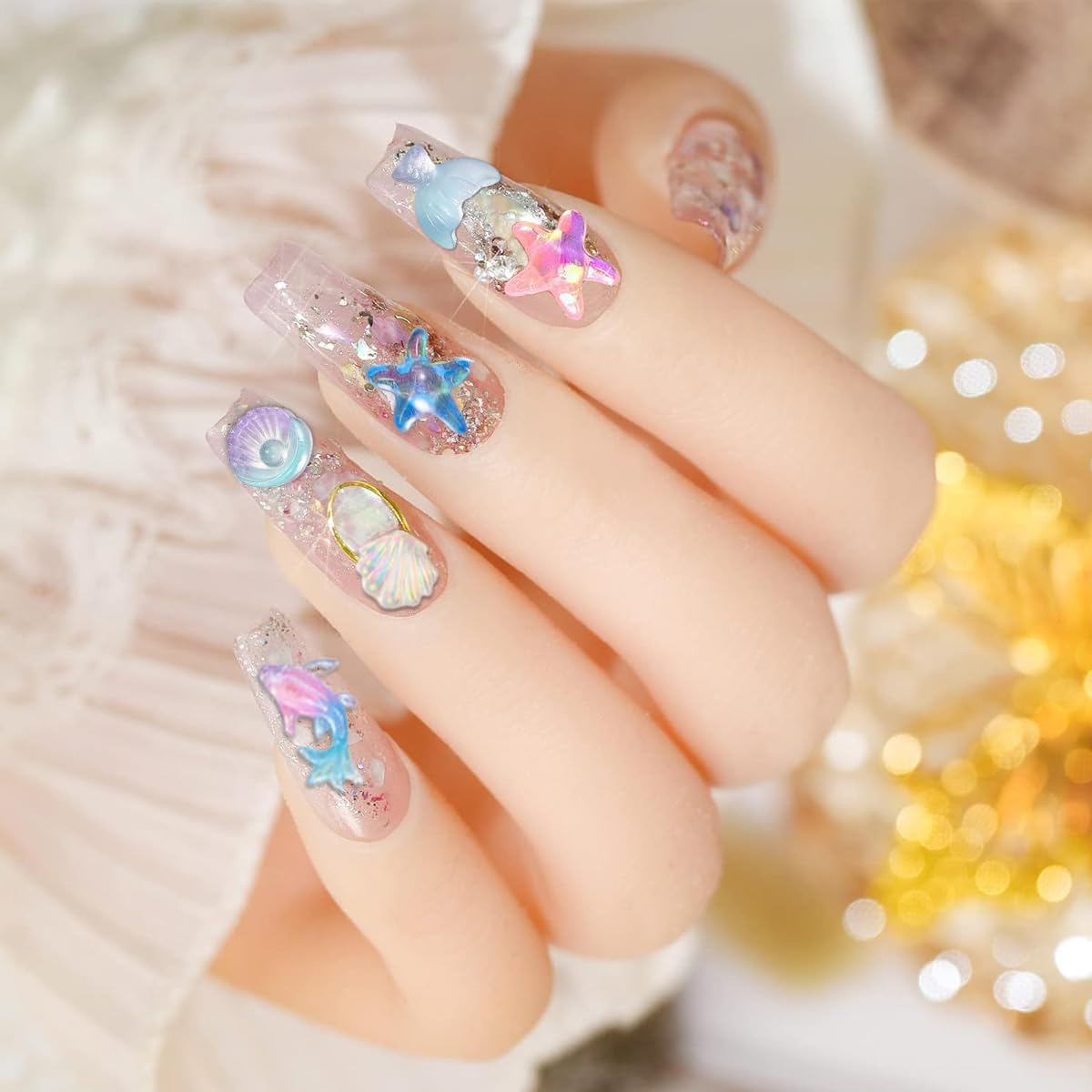 MAYCREATE Nail Resin Charms for Summer Beach DIY Crafts featuring 50PCS 3D Mermaid and Seashell Designs | Multicolor Ocean Theme