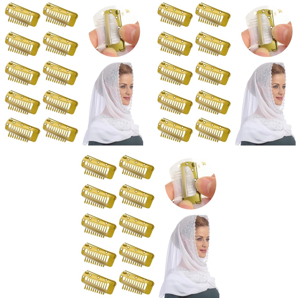 MAYCREATE Dupatta Pins for Bride with Safety Pins and 10 Teeth Grip | 30 Pcs Gold Stainless Steel Hair Clips