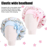 MAYCREATE 2pcs Kids Silk Bonnet for Hair, Baby Cap Floral Print Satin Hair Bonnet, Elastic Band Soft Silk Hair Cap for Sleeping, Night Hat Shower Cap for Toddlers Child Baby 2-8 Years Old Gift