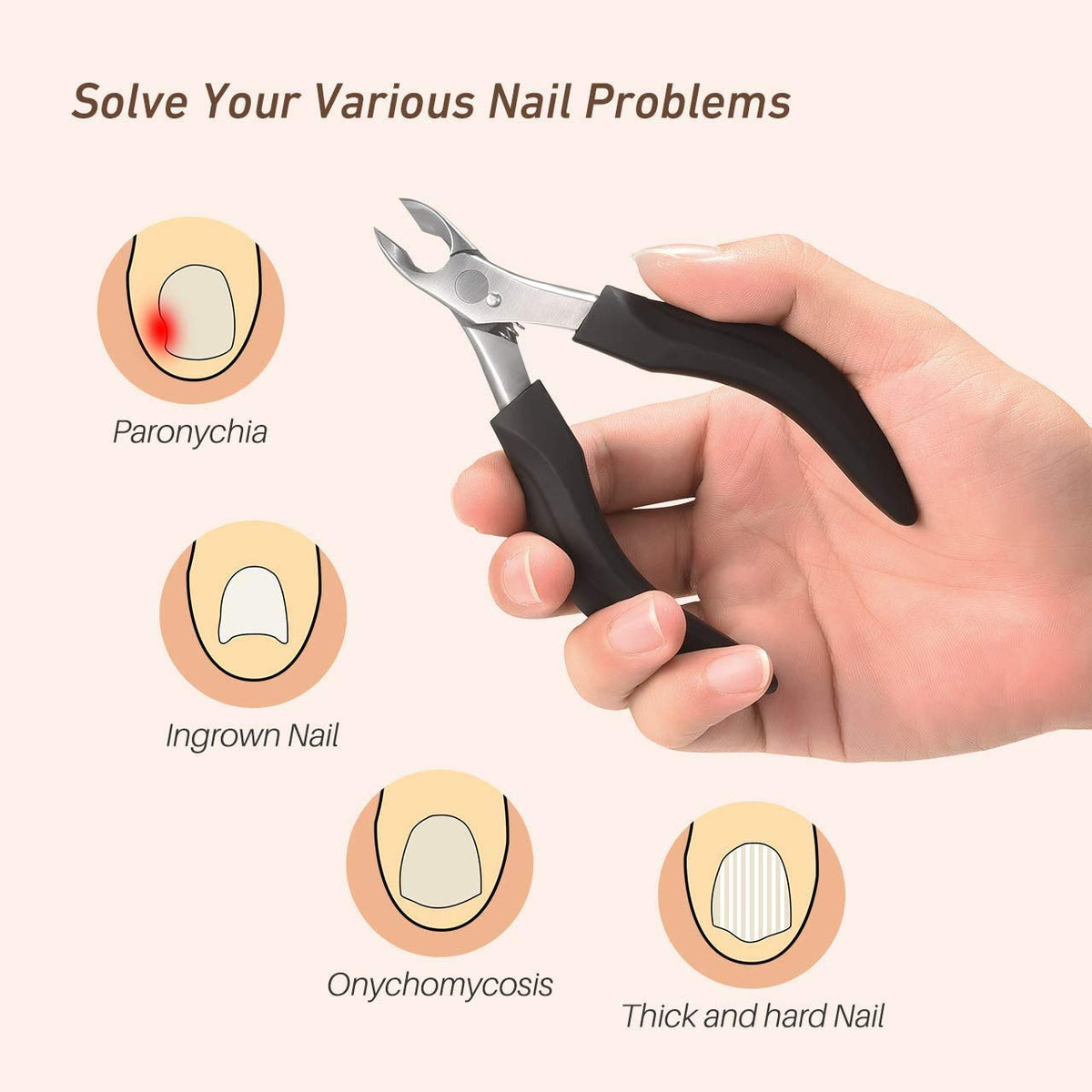 MAYCREATE Toenail Clippers for Thick Nails Nail Clippers Kit Set for Men and Women Heavy Duty Nail Nippers Cutter for Pedicure Precision Ingrown Fingernails (Black)