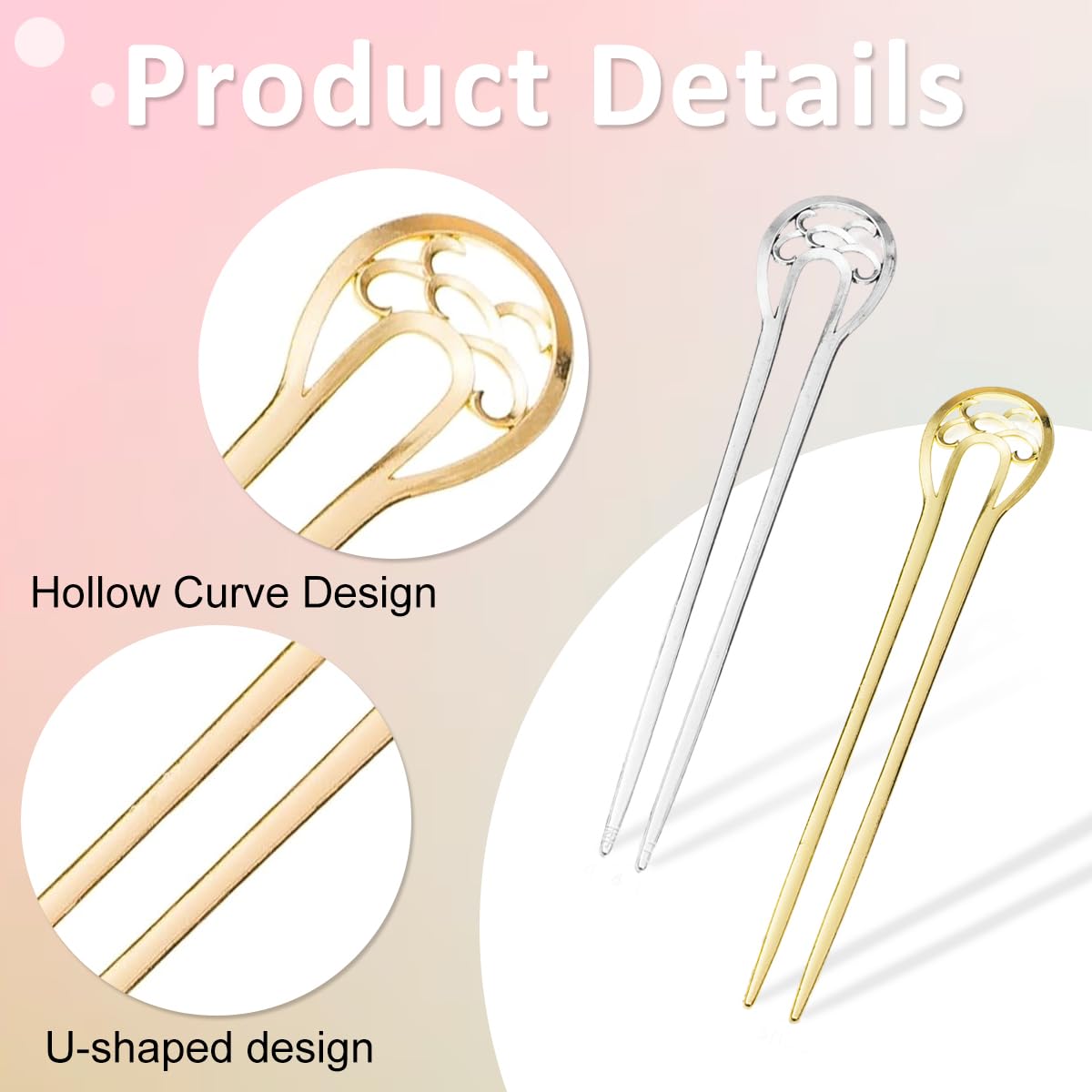 MAYCREATE Hair Stick for Bun featuring U Shaped Metal Design 15cm Pins in Gold & Silver