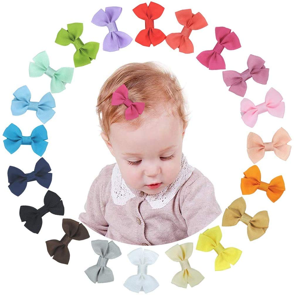 MAYCREATE 20 Hair Clips Mini Hair Bow Grosgrain Ribbon Hair Bows with Alligator Clips for Baby Girls Toddlers Kids, 20 colors(2.4 Inch)