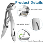 MAYCREATE Angled Head Nail Clippers for Seniors with 9mm Curved Blades and Nail Catcher | Stainless Steel Ergonomic Trimmer