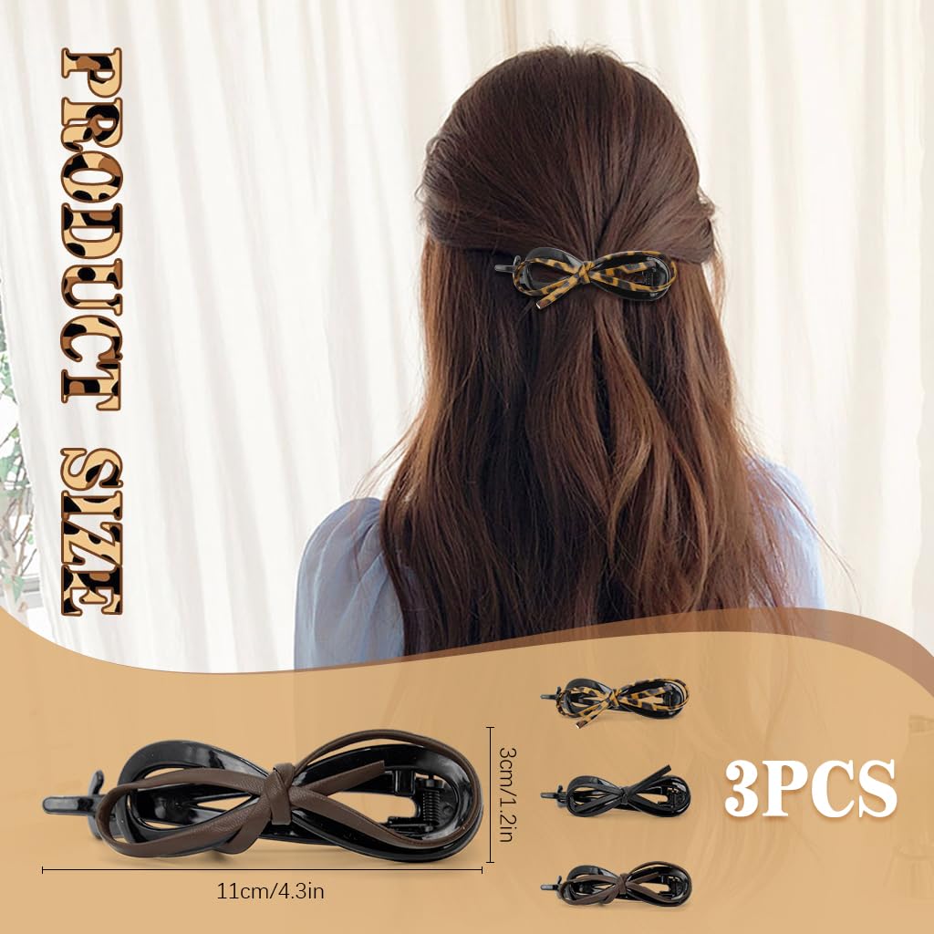 MAYCREATE Bow Hair Clips for Women with Strong Hold Acrylic Design | Set of 3 Styles