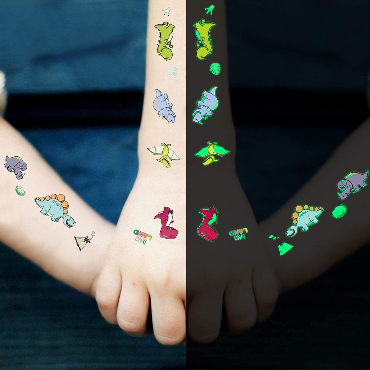 MAYCREATE Waterproof Cartoon Temporary Tattoo Stickers 20 Sheets with Glow Effect for Kids | Unicorn Mermaid Dinosaur Party Gift