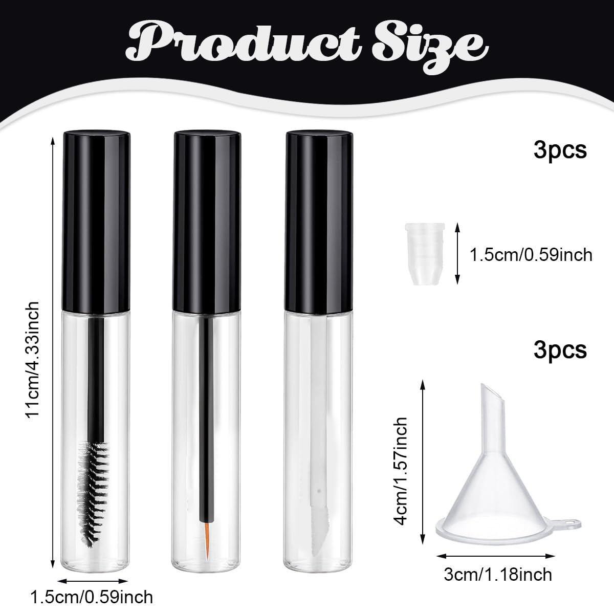 MAYCREATE Empty Mascara Tube Set for Travel with Funnels and Rubber Inserts | 3Pcs 10ml PETG Containers