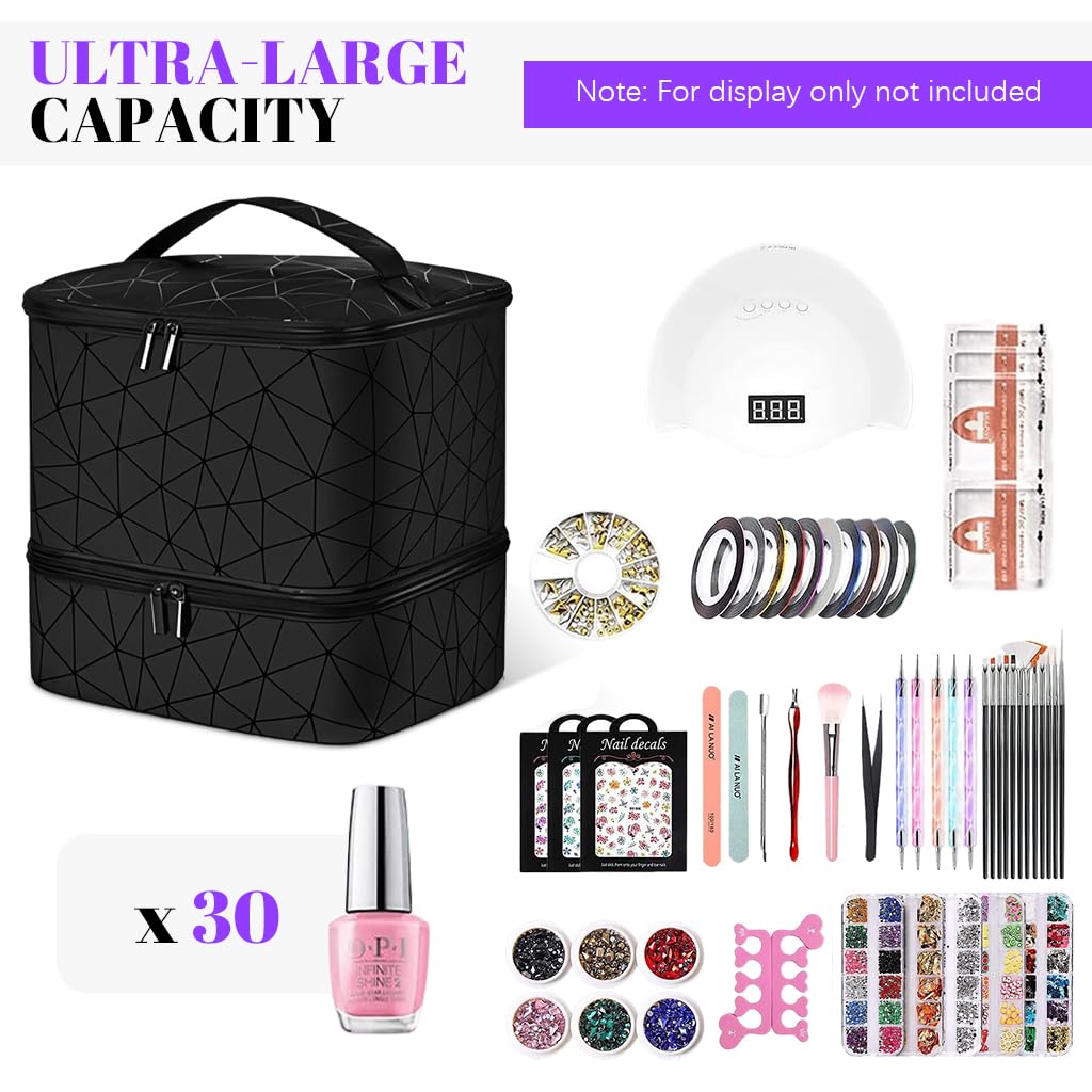 MAYCREATE Travel Nail Polish Organizer Bag for 30 Bottles with Double Layer PU Design | Portable Cosmetic Storage for Travel