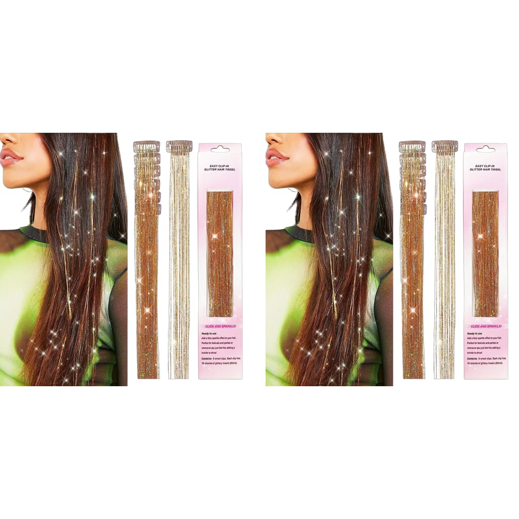 MAYCREATE Hair Tinsel Extensions with Clip‑On Design 12PCS 20.5 in Brown Strands for Party | Fairy Shiny Heat‑Resistant Kit