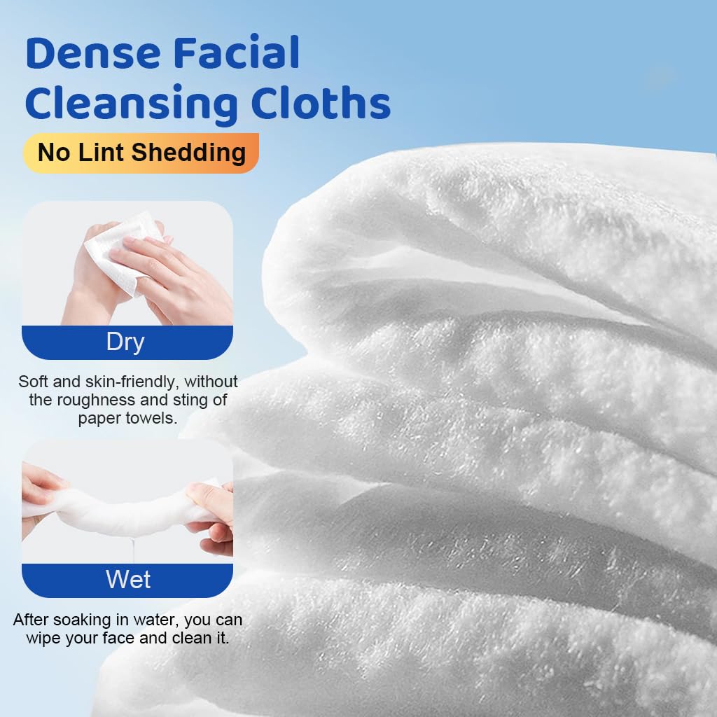 MAYCREATE Disposable Face Towel 50 Count for Cleansing and Makeup Removal | 100% Cotton Quick‑Dry Facial Tissue for Sensitive Skin