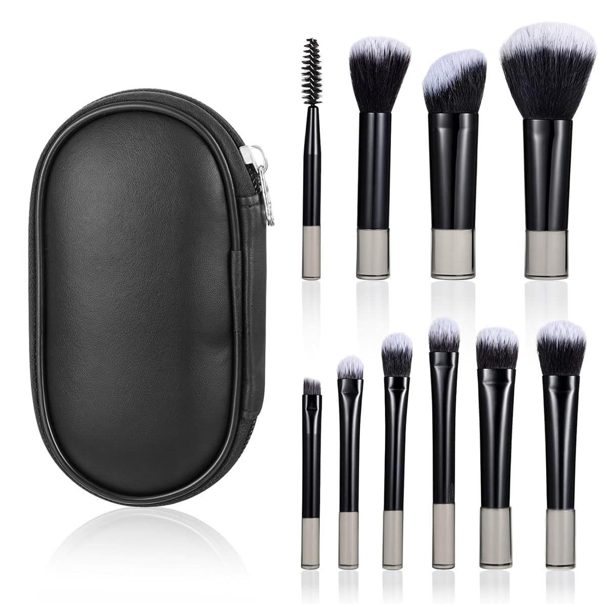 MAYCREATE Makeup Brush Set for Travel with 10Pcs Short-Handle Brushes & Zipper Pouch