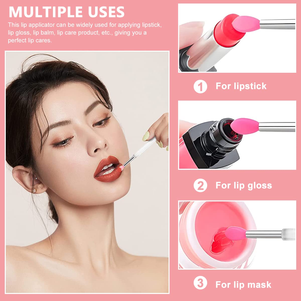 MAYCREATE 3pcs Lip Brush for Lipstick, Reusable Silicone Lip Applicator with Cover, Retractable Lip Scrub Brush for Lip Gloss, Lip Cream, Lip Masks Applying Makeup Tools