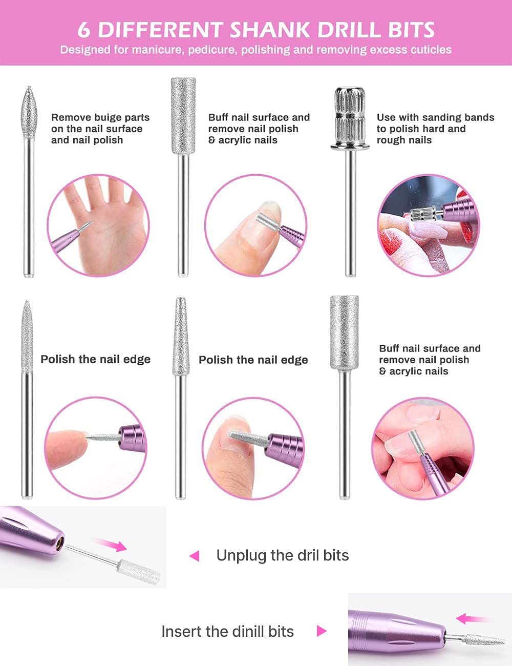 MAYCREATE Nail Drill Machine Professional, 20000rpm Adjustable Electric Nail Filer Machine with 22pcs Accessories, Portable Manicure Pedicure Kit for Women, Nail Salon, Acrylic Gels Callus Removal