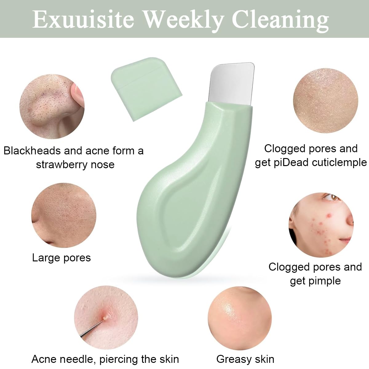 MAYCREATE Blackhead Removal Tool for Deep Facial Cleansing with Stainless Steel Scraper | Silicone Handle for Men and Women