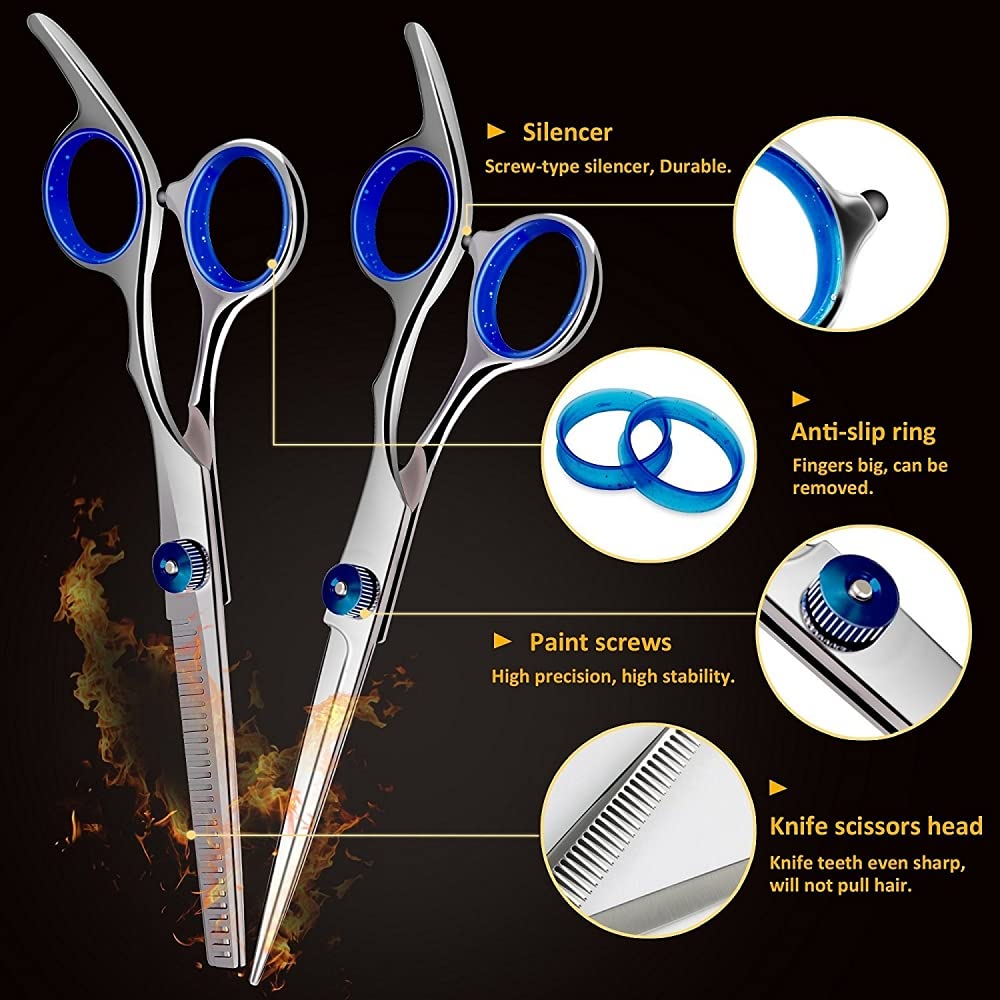 MAYCREATE Hair Cutting Tools Scissors for Hair Cutting Professional Salon Barber Scissors with Double Thinning Scissor Stainless Steel Home Hair Cutting & Styling Scissor Tools