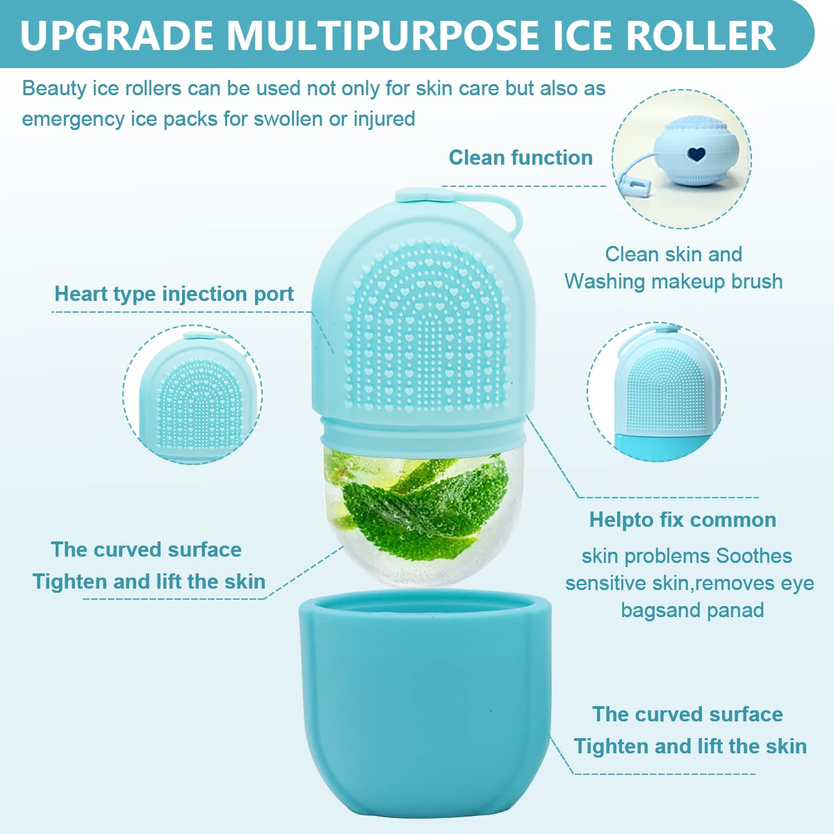 MAYCREATE Ice Face Roller for Facial Massage with Anti Leak Silicone Mold 13×6.5×5.5cm | Pink Skincare Tool