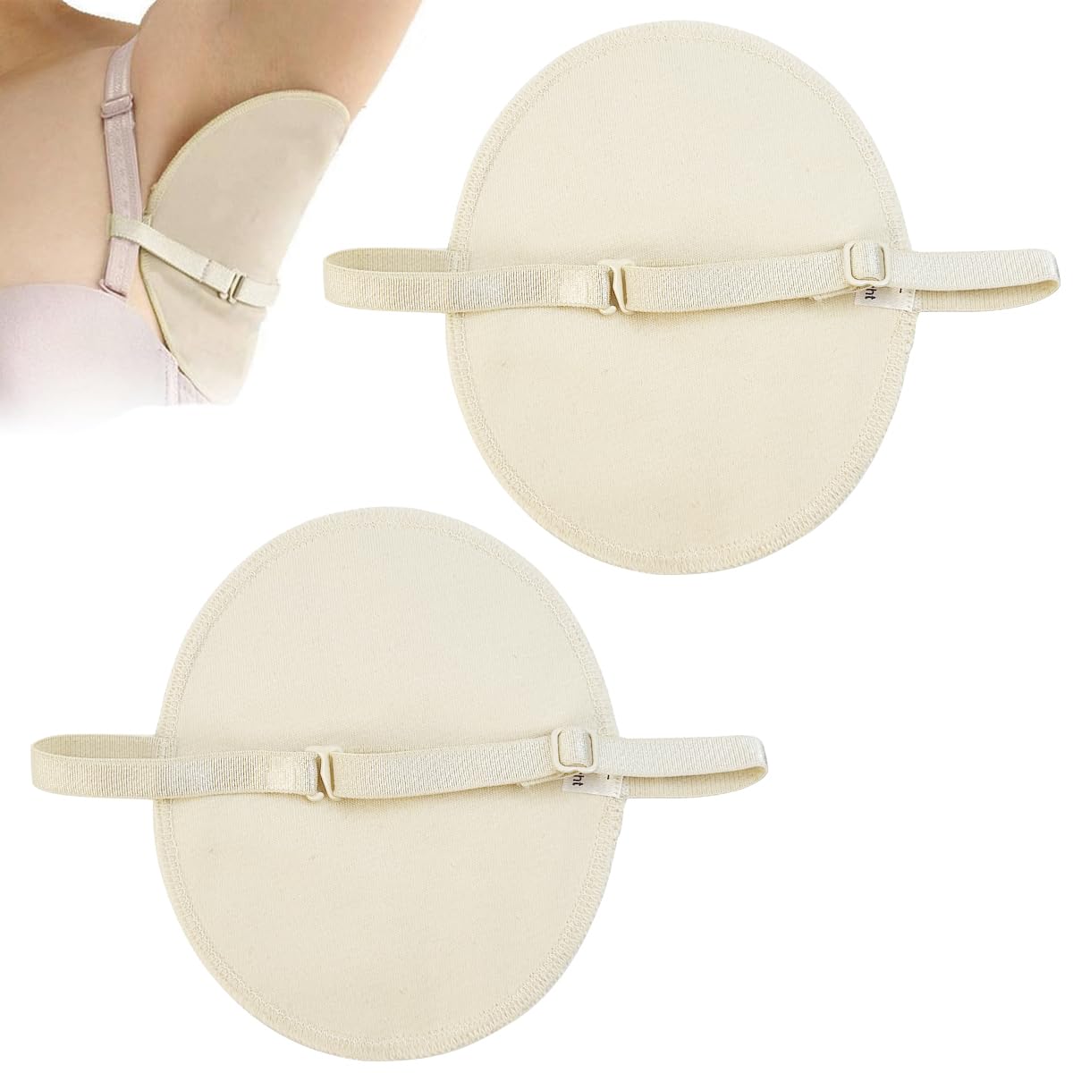 MAYCREATE Sweat Pads for Underarms featuring Adjustable Shoulder Strap and Washable Cotton | 2Pcs Beige for Women and Men