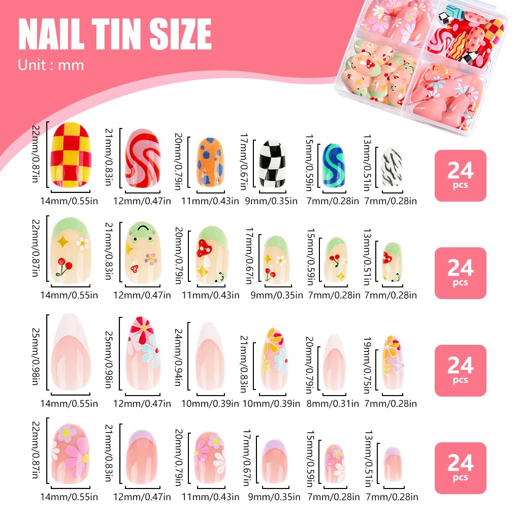 MAYCREATE False Nails for DIY Manicure featuring Fruit and Swirl Designs | Reusable Set