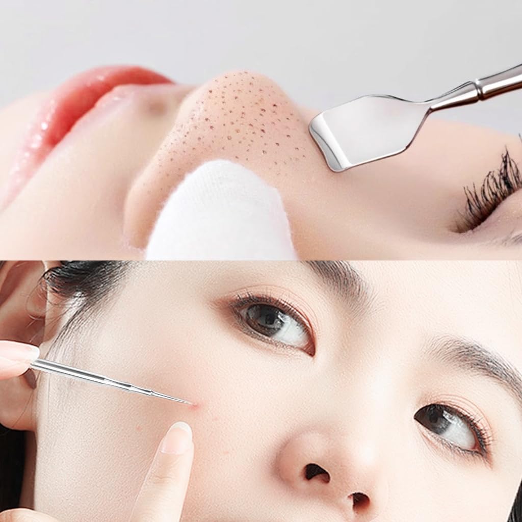 MAYCREATE Stainless Steel Comedone Extractor & Dual Head Blackhead Removal Shovel Pore Cleaning Tools Beauty Tools Facial Cleaning Tools for Acne, Whitehead Popping, Comedone