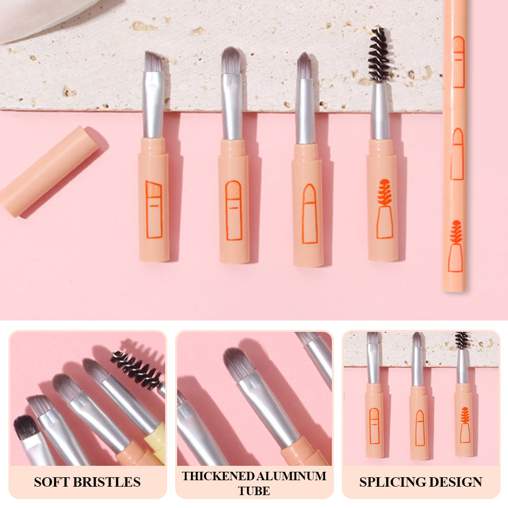 MAYCREATE 4 in 1 Mini Makeup Brushes Pen Pocket Touch-up Beauty Brushes Eyebrow Powder Applicator Brush, Lip Balm Brush Eyeshadow Brush Stackable Design Portable Travel Multi Use Makeup Brushes