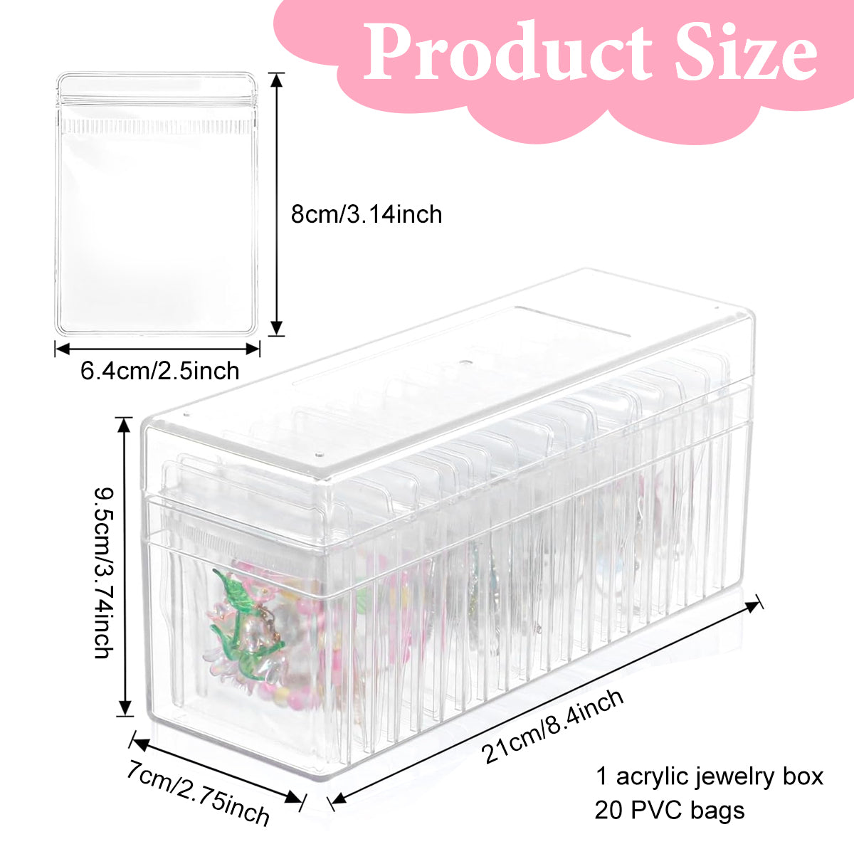 MAYCREATE 20Pcs Jewellery Organisers Pouch with Acrylic Jewellery Organisers Box Small Jewellery Pouches for Storage Travel Jewelry Case for Necklaces Bracelets Rings Earrings Gift for Women Girls