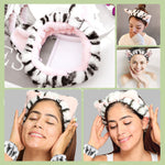 MAYCREATE Spa Headband for Women, Set of 3Pcs Wristband Hair Band for Women Stylish, Cute Cat Ear Hairbands for Women Face Wash, Stretchy Head Band & Wrist Band Combo for Face Washing, Makeup