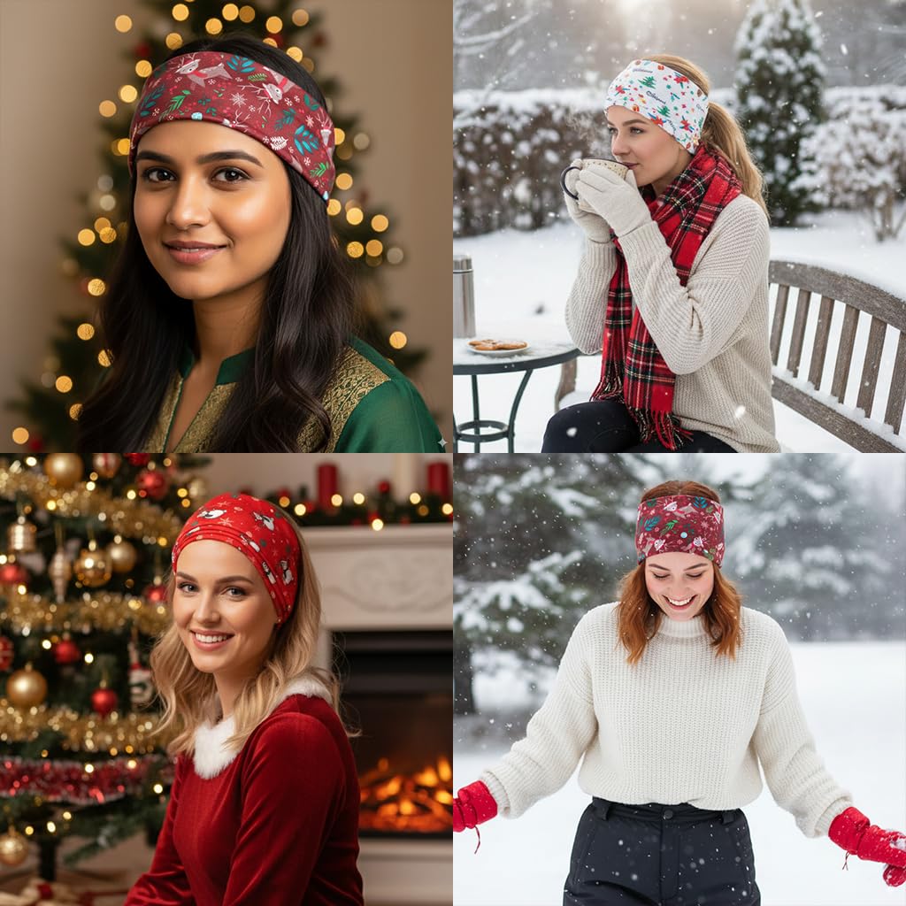 MAYCREATE Wide Hair Bands for Women with 3 Festive Christmas Designs | Soft Stretchy Fabric