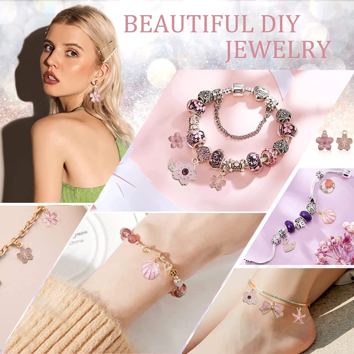 MAYCREATE Metal 31Pcs Diy Jewelry Making Pendent Kit Assorted Lovely Enamel Charms Pendents Gold Plated Diy Charm Necklace Bracelets Pendent Kit Bracelet Jewelry Making