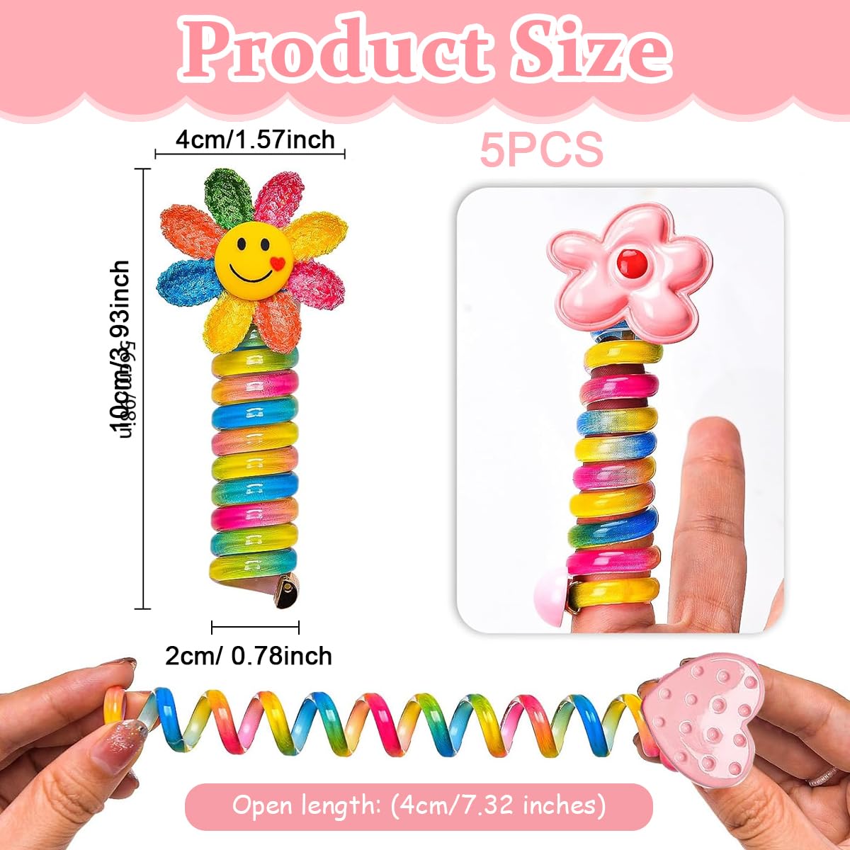 MAYCREATE 5pcs Telephone Wire Hair Band for Kids Girls, Elastic Spiral Hair Ties for Girls, Cartoon Cute Braids Ponytail Holder Maker Hair Accessories for Girls Children Gifts