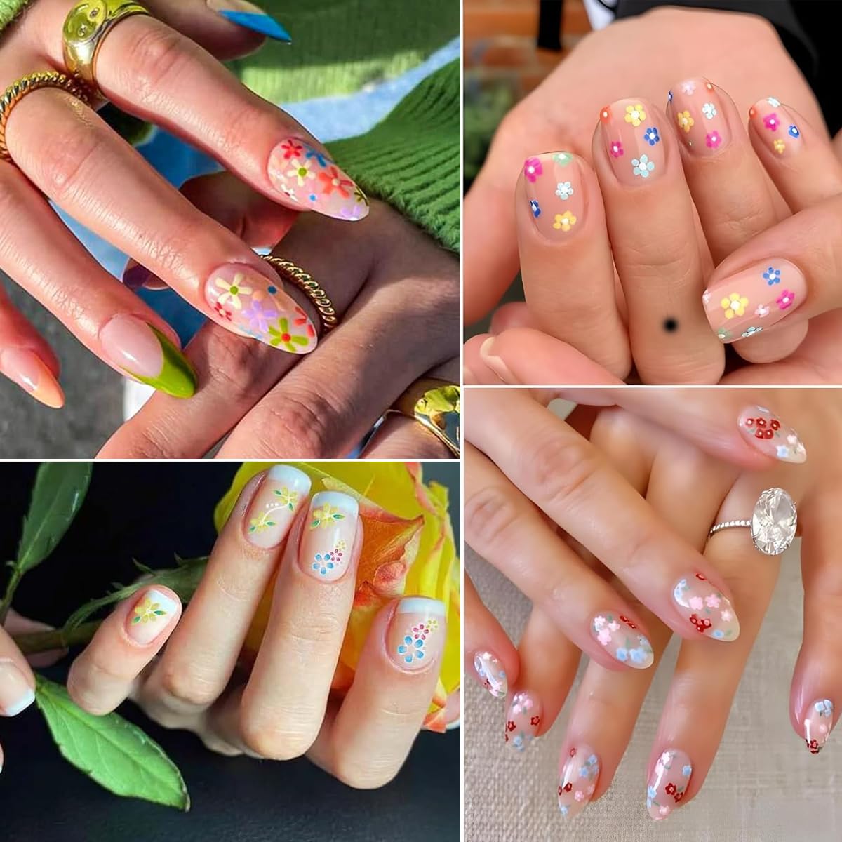 MAYCREATE Mini Flower Nail Art Stickers for DIY Nail Design with 30 Sheets | Self-Adhesive Embossed Daisies