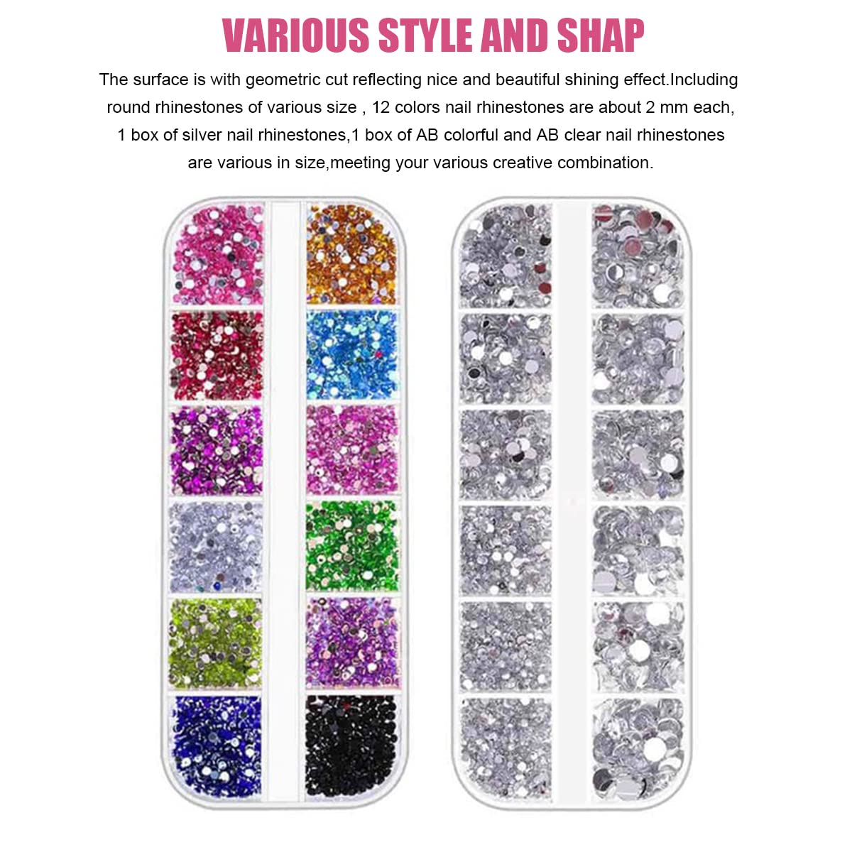 MAYCREATE Nail Art Kit for Women with 48 Pcs Glitter Stones and 15 Brushes | 5 Dotting Pens