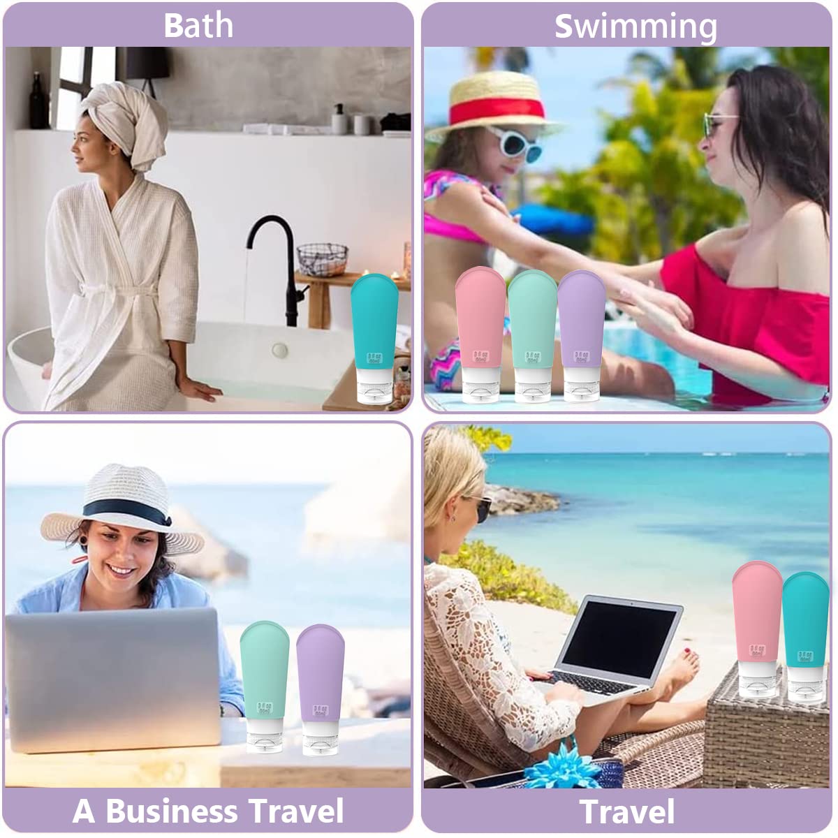 MAYCREATE 16pcs Travel Bottles for Toiletries Kit, 90ml Silicone Travel Toiletry Bottles(3-Layer Leakproof), 10g Cream Jars, Spray Bottle, Funnel, Clean Brush, Applicator, Labels & Storage Bag Set