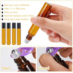 MAYCREATE Glass Roller Bottles for Essential Oils 15 pcs 10 ml featuring Stainless Steel Roller Bead and Amber Glass | Includes Funnel & Cap Opener