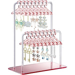 MAYCREATE® Earring Organizer Stand with 16Pcs Mini Hangers Holds 32 Pairs Earrings Pink Acrylic Open Double Layer Open Earring Organizer for Dangle Earrings, Loop Earrings, Ear Studs