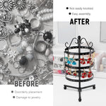 MAYCREATE Hoop Earrings Organizer for Women, 3 Tier Rotating Earring Organizer Box Storage Rack, Iron Art Earrings Holder for Over 50 Pairs, Display Stand for Dangle, Hoops Earings (Black)