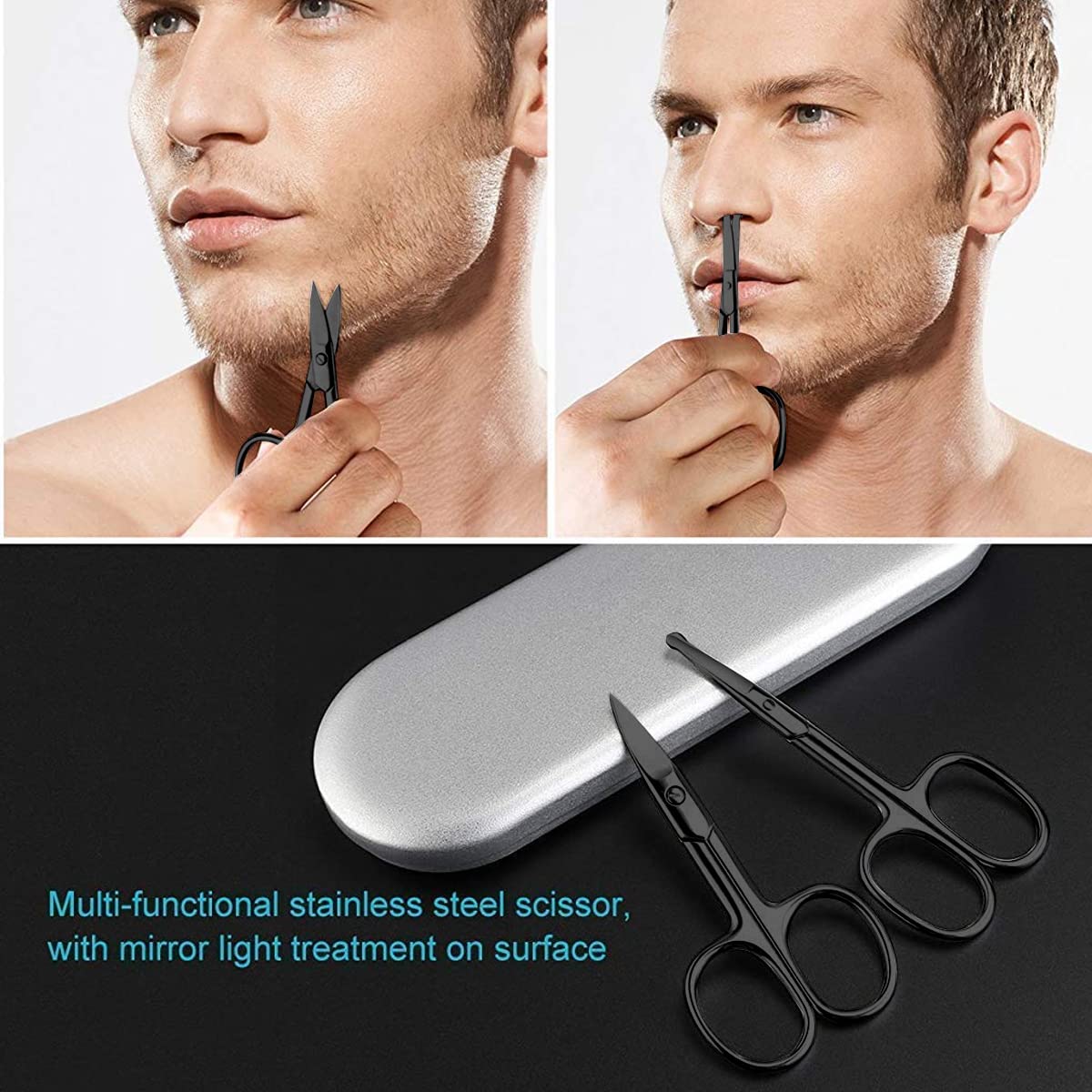 MAYCREATE Nose Scissors Beard For Men Mustache Eyebrow Trimmer Stainless Steel Set with Storage Box