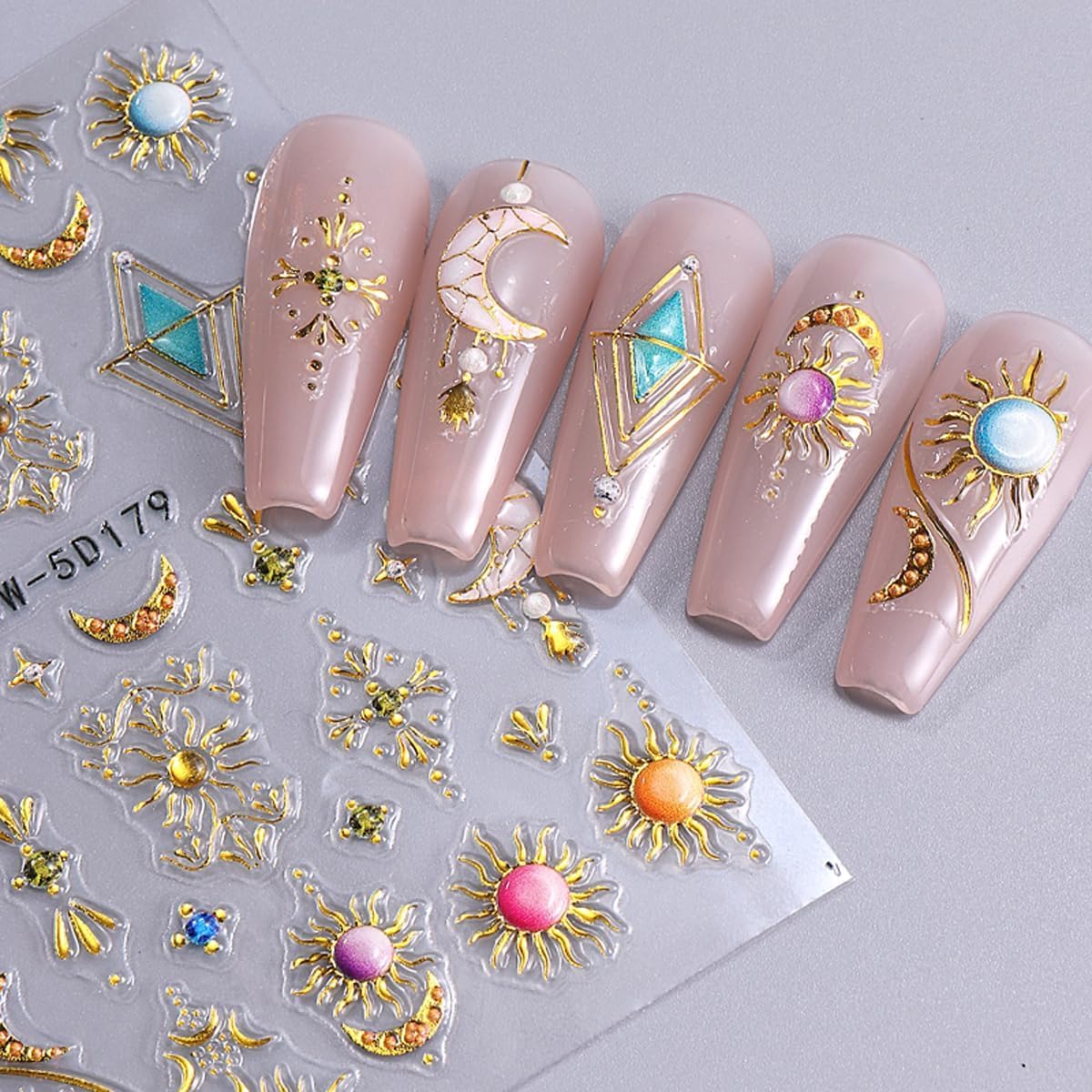 MAYCREATE 5D Embossed Nail Stickers for DIY Nail Art with Self-Adhesive Star Gems | 2PCS Set