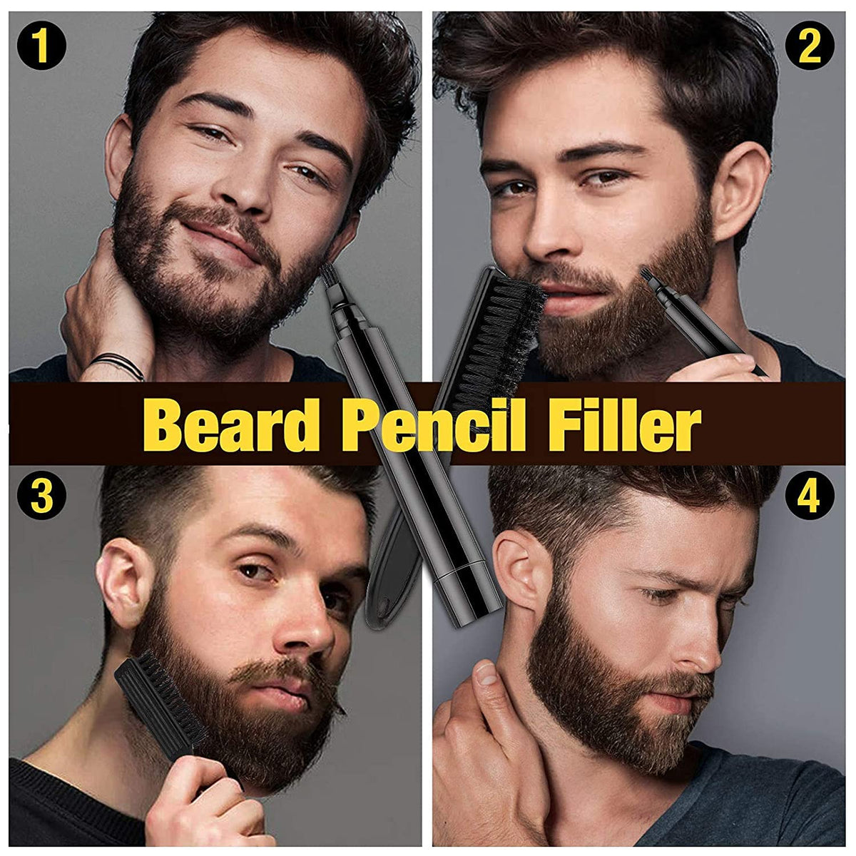 MAYCREATE Beard Pencil Filler for Men with Four Fork Tip and Soft Bristle Brush | Natural Beard Enhancer