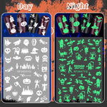 MAYCREATE 12 Sheets Halloween Nail Art Stickers, Luminous Nail Design Glow in The Dark Nail Decals, 3D Self-Adhesive Luminous Spooky Spider Web Skull Pumpkin Nail Art Design for Women Girls